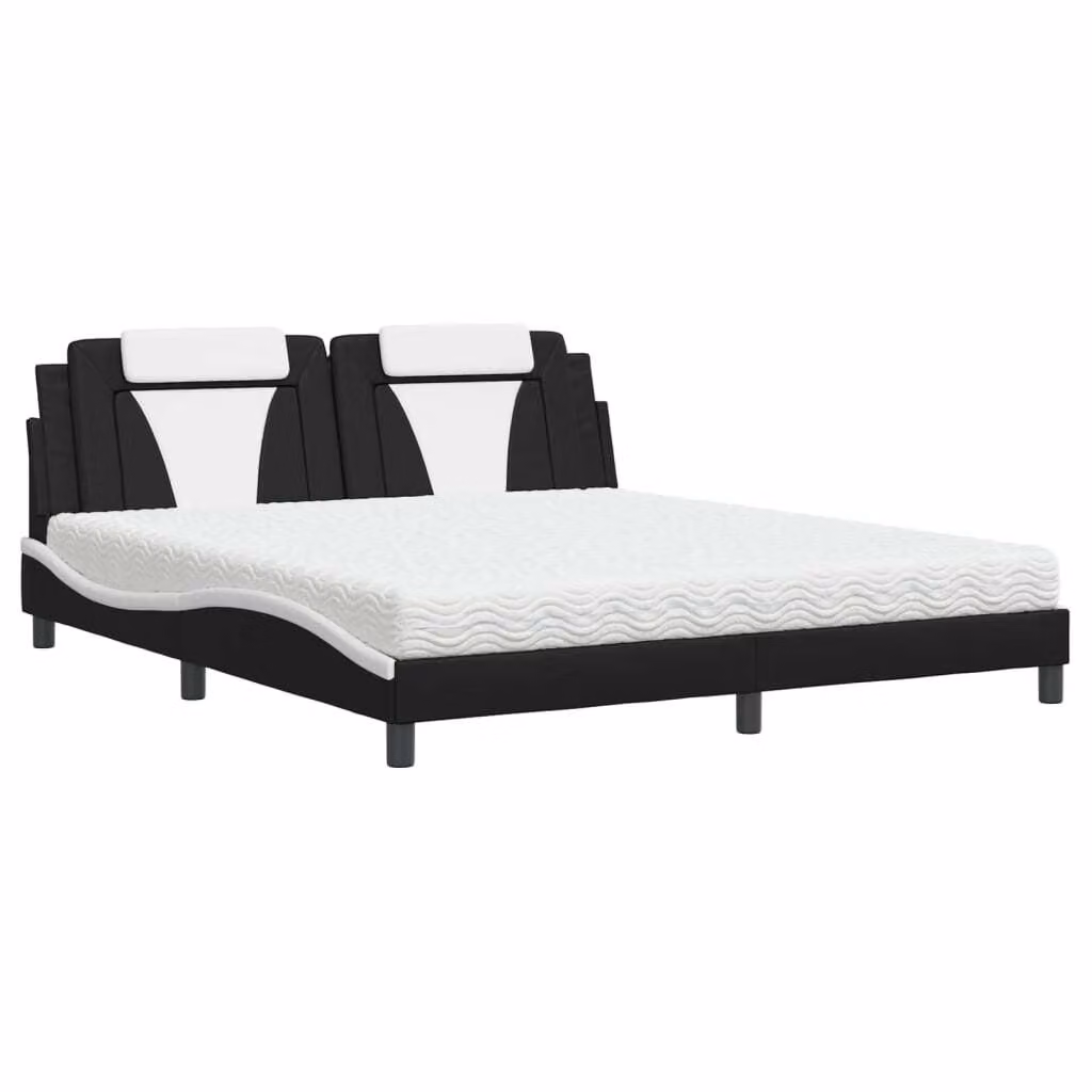 Letto Viana con Materasso Nero e Bianco 180x200 cm in Pelle finta