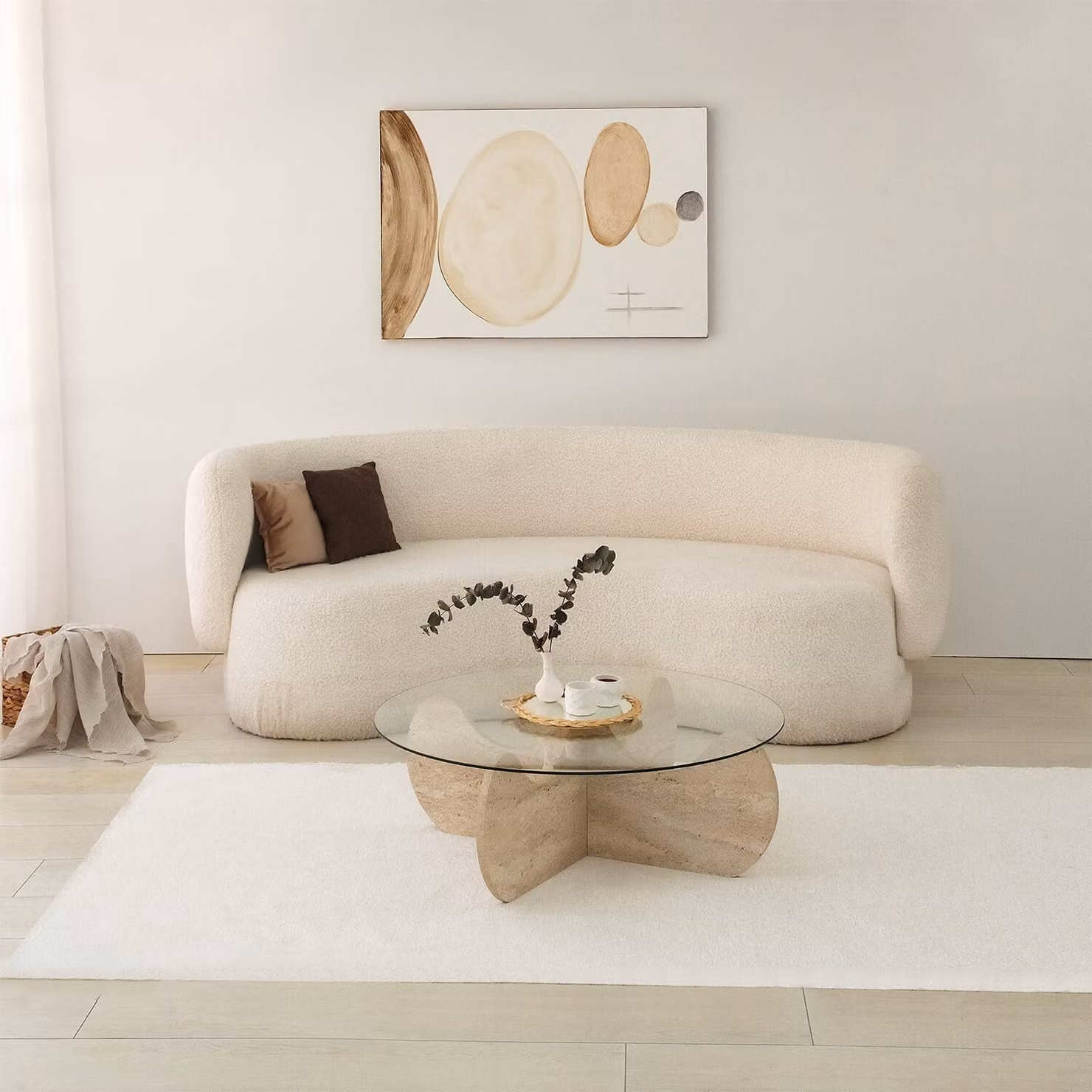 Skye Decor, Himalayas - Travertine, tavolini da caffè, travertino, vetro, 90 x 30 x 90 cm