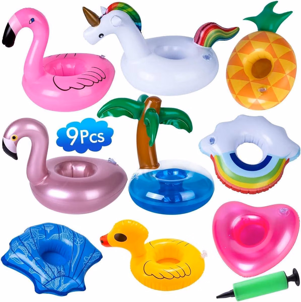 Set di 9 portabicchieri gonfiabili per la piscina