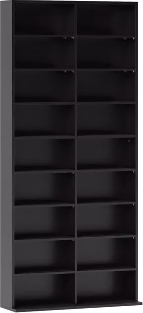 Mobiletto porta CD/Blu-ray per 640 CD con 18 scomparti e 14 ripiani regolabili, colore nero.
