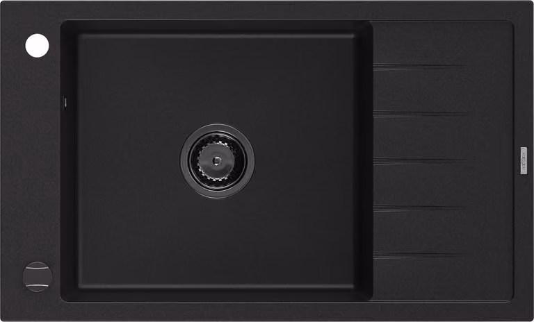Mexen Elias lavello in granito a 1 vasca con sgocciolatoio 795 x 480 mm, nero, sifone nero - 6511791005-77-B