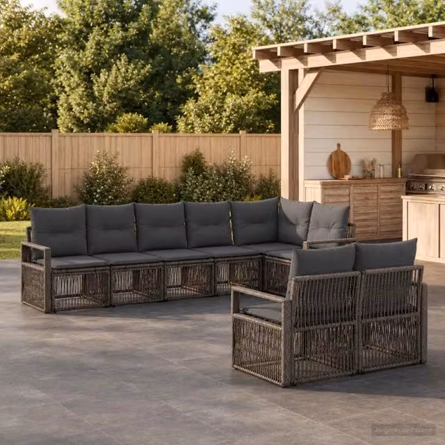 Set Divano da Giardino 8 pz Grigio polyrattan 3435773