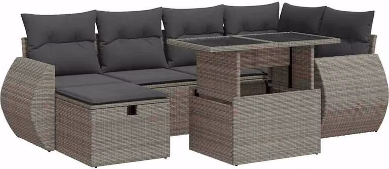 Set Divano da Giardino 8pz con Cuscini Grigio Polyrattan Acacia
