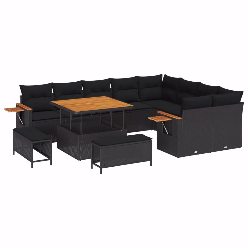 Set da giardino moderno vidaXL in polyrattan nero con cuscini inclusi – 2