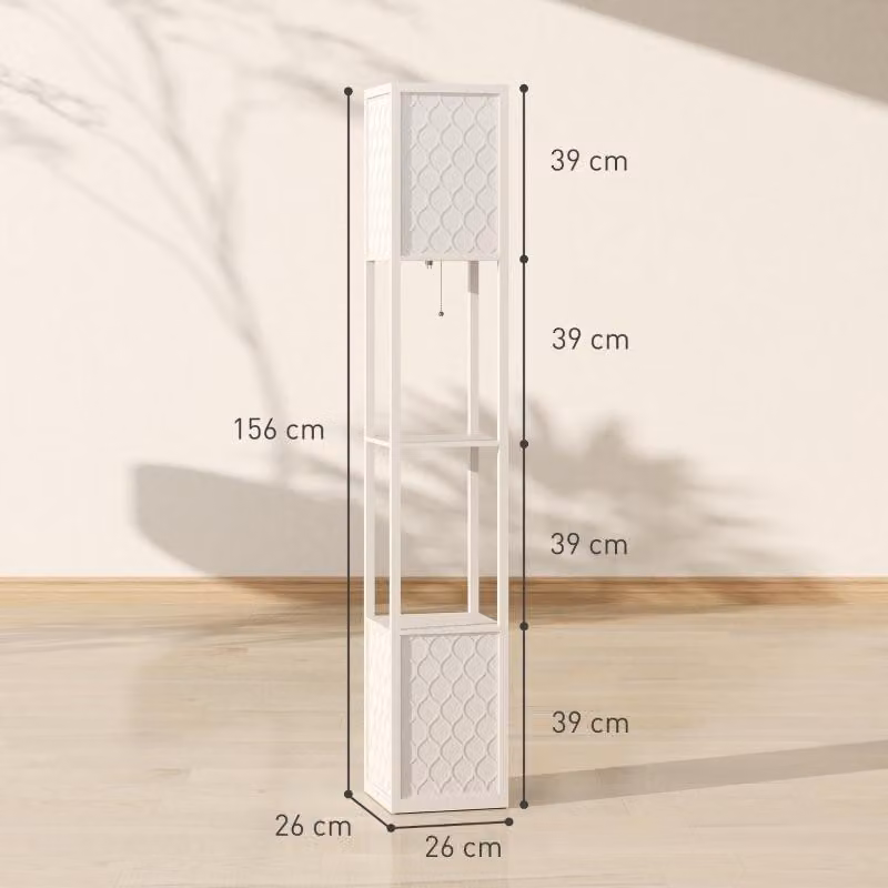 Lampada da terra Fortuna Lai dal design moderno, 2 ripiani, interruttore a catena, 26 cm x 26 cm x 156 cm, LIGHT GREY