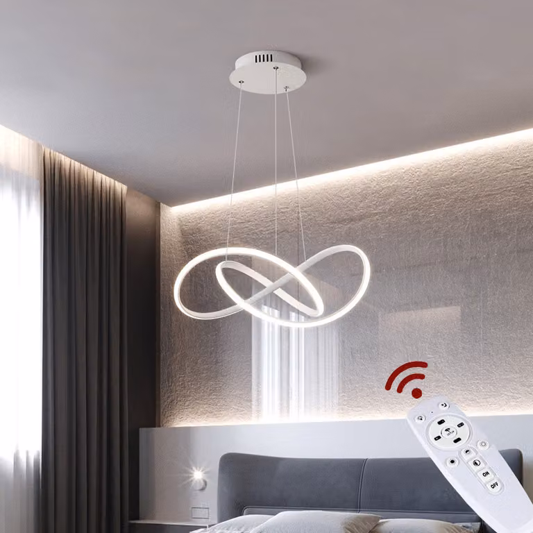Eurotondisplay LED a sospensione 9642 bianco 50cm altezza 120cm 96W telecomando luce colore/luminosità regolabile dimmerabile paralume acrilico laccato bianco