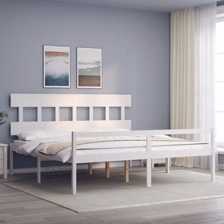 vidaXL Letto per Anziani in Legno Massello di Pino Bianco con Testiera L/P: 200 x 200 cm