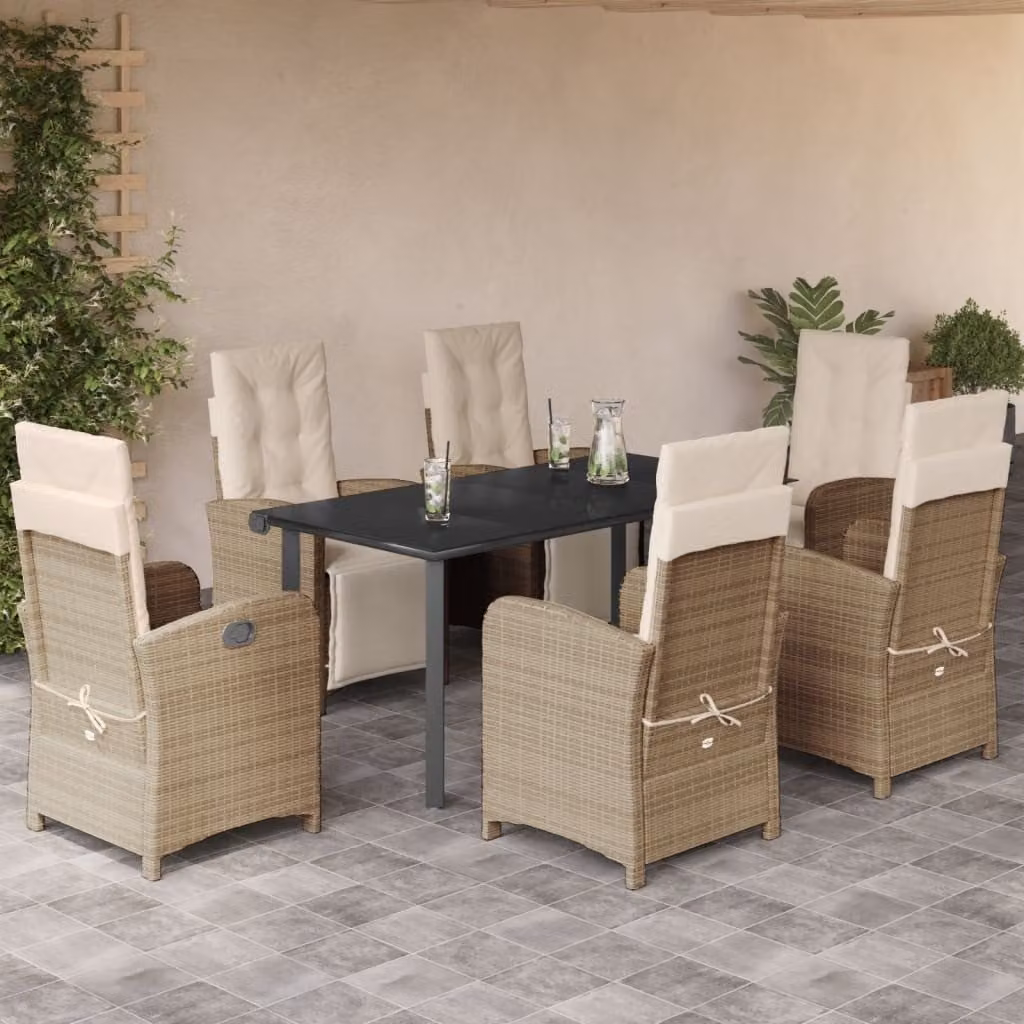 Maison Exclusive - Set da Pranzo da Giardino 7 pz con Cuscini Beige in Polyrattan