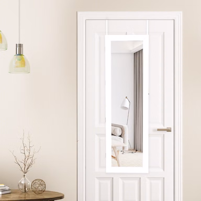 Armadio per gioielli Costway con specchio e illuminazione LED, montabile a parete, colore bianco, Altezza: 119 cm
