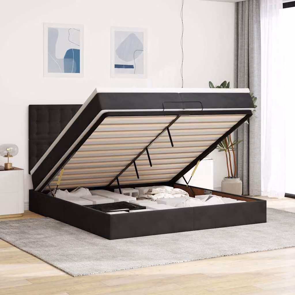 vidaXL Struttura Letto Pouf con Materassi Nero 200x200 cm Velluto