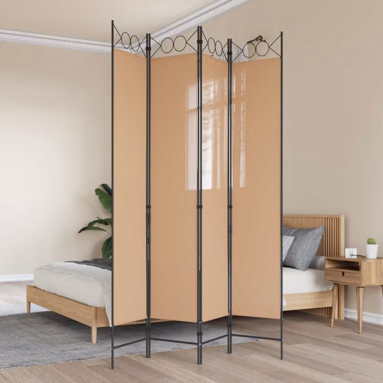 Paravento a 4 Pannelli vidaXL Beige in Tessuto, L: 160 cm, H: 220 cm