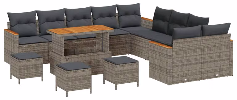 Set Divano da Giardino 14 pcs Grigio polyrattan