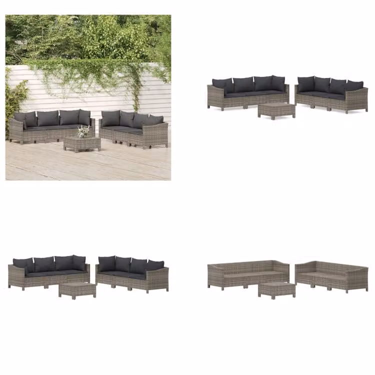 vidaXL Set salotto da giardino 7 pezzi con cuscini in poly rattan grigio - Set salotto da giardino - Set salotto da giardino - Set arredamento da giardino