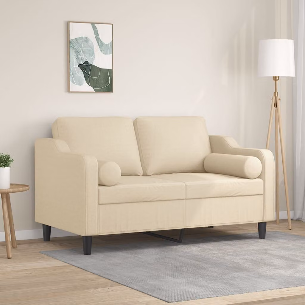 vidaXL Divano a 2 Posti Moderno in Tessuto Beige con Cuscini e Coperture Rimovibili L: 138 cm, P: 80 cm, H: 77 cm