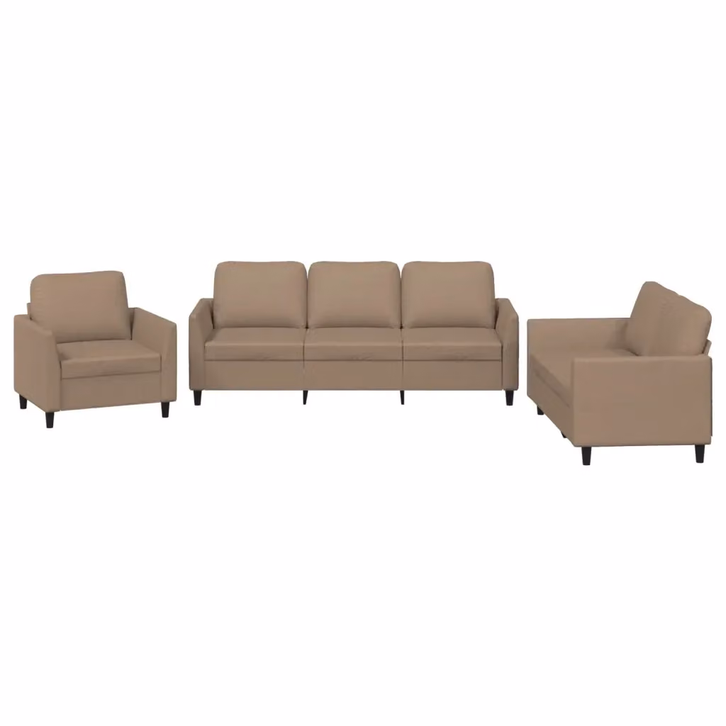 Set di divani 3 pezzi vidaXL in similpelle beige con cuscini per soggiorno in stile moderno – 2