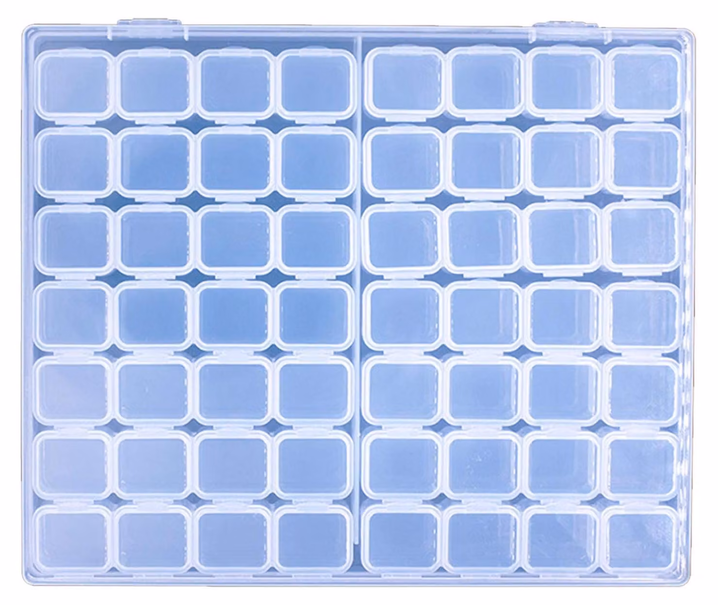 Contenitore di stoccaggio con 56 scomparti, trasparente, dimensioni 21,1 x 17,8 x 2,8 cm