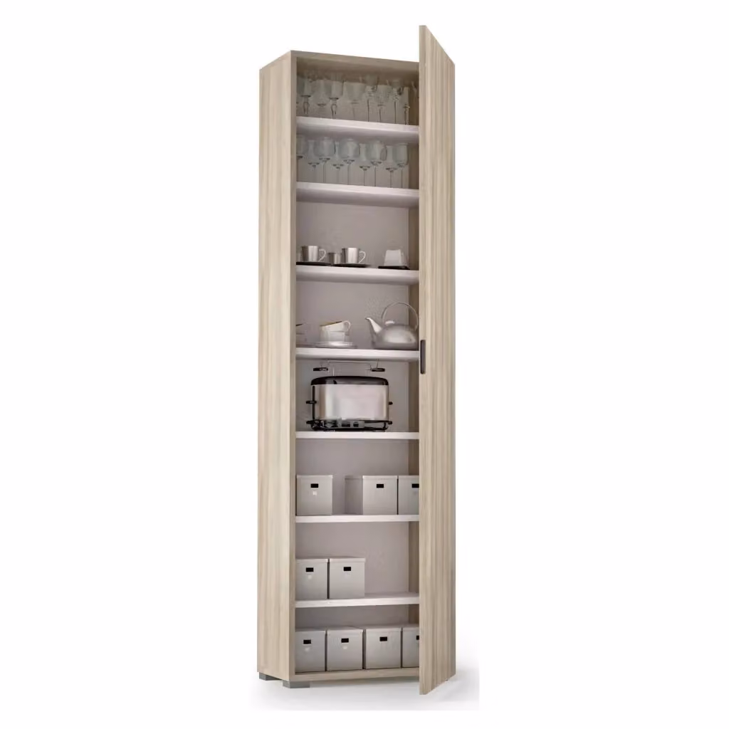 Armadio Multiuso Abuela DMORA con 1 Anta e 7 Ripiani, Colore Marrone Rovere e Beige, L: 50 cm, P: 30 cm, H: 182 cm – 2
