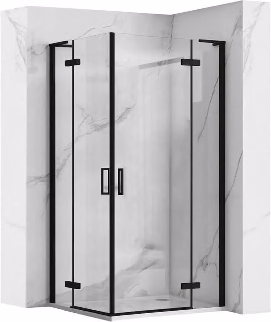 Cabina Doccia Rea Hugo Double Black Quadrata con Trattamento Easy Clean 80x80 cm