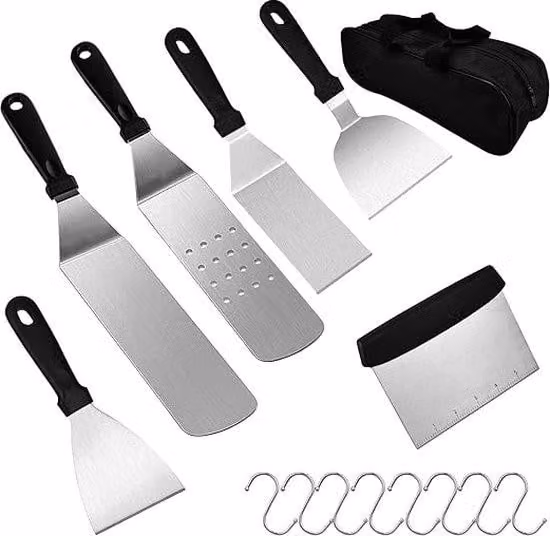 Set di utensili per barbecue, acciaio inossidabile, termometro per carne, valigetta portaoggetti portatile