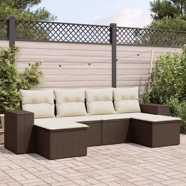 Set Divano da Giardino 6 pz con Cuscini Marrone in Polyrattan 3222922