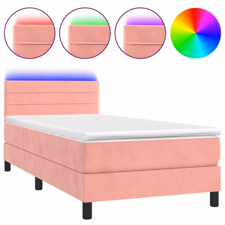 Letto a Molle con Materasso e LED Rosa 90x200 cm in Velluto