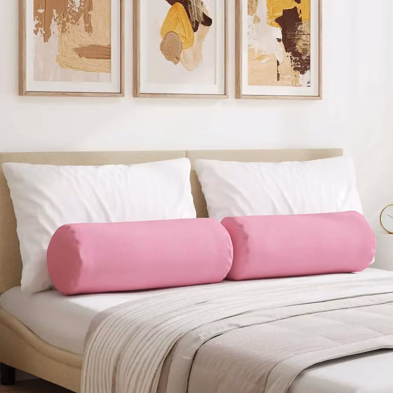 Set di 2 cuscini a rullo vidaXL in tessuto rosa, lavabili e con rivestimento rimovibile, Ø 25 x 70 cm