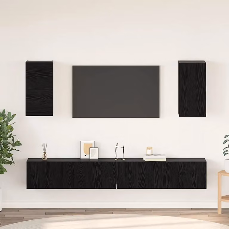 Mobile TV da parete moderno vidaXL in 3 pezzi, Rovere Nero, L/P/H: 100 x 30 x 30 cm