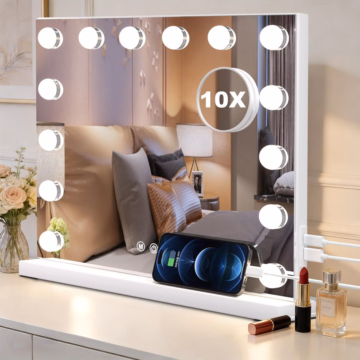 Specchio da trucco illuminato SURFOU per Hollywood, con 14 luci LED