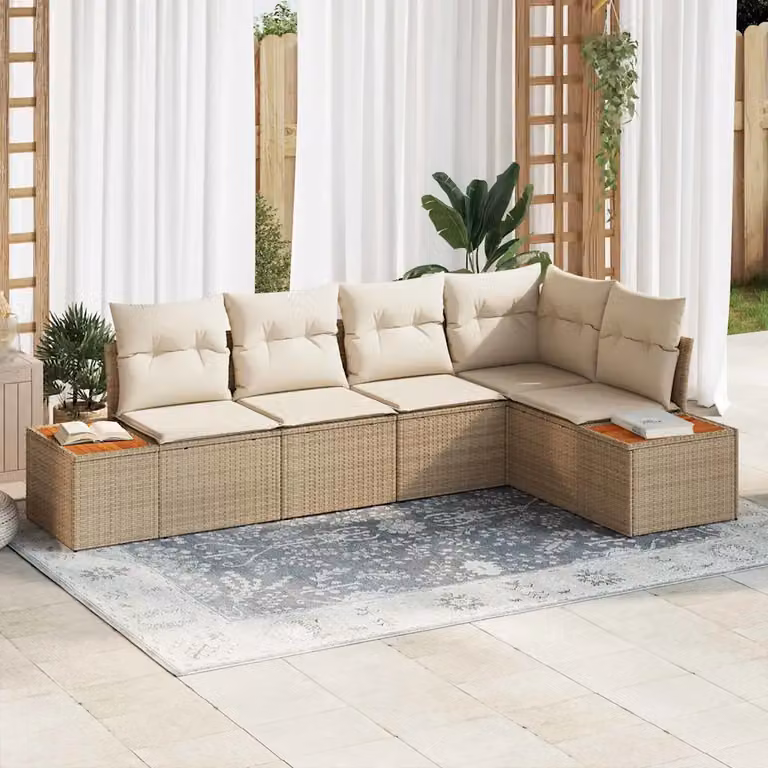 Set Divano da Giardino a L vidaXL 5 posti in Rattan con Cuscini Beige