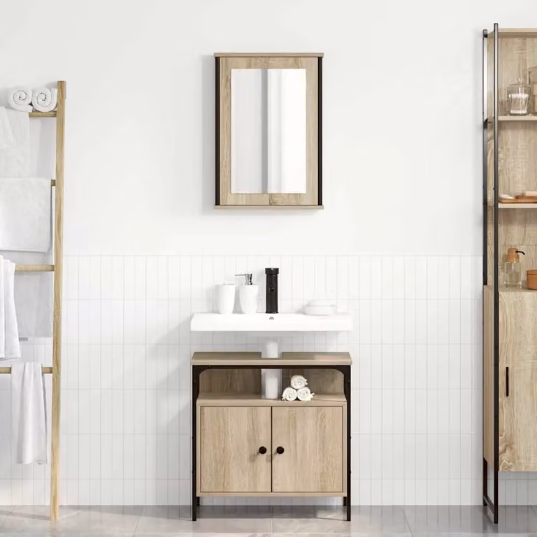 Set di mobili per il bagno vidaXL composto da mobile specchio e mobile sottolavabo, Marrone e Nero, L/P/H: 60 x 30 x 60 cm