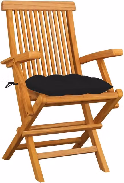 Set di 3 sedie pieghevoli vidaXL in legno di teak con cuscini neri per giardino e terrazza