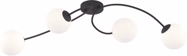 Plafoniera Theseus Luceart-Classic in Acciaio Nero e Vetro Rigato Bianco a Sfera