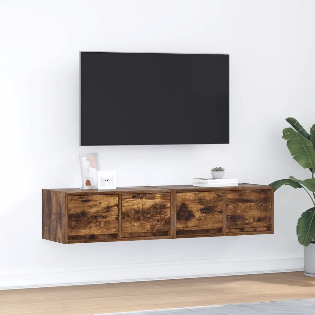 Set di 2 mobili TV sospesi vidaXL in legno Rovere Fumo, design minimalista per soggiorno, L 60 cm x P 31 cm x H 25,5 cm