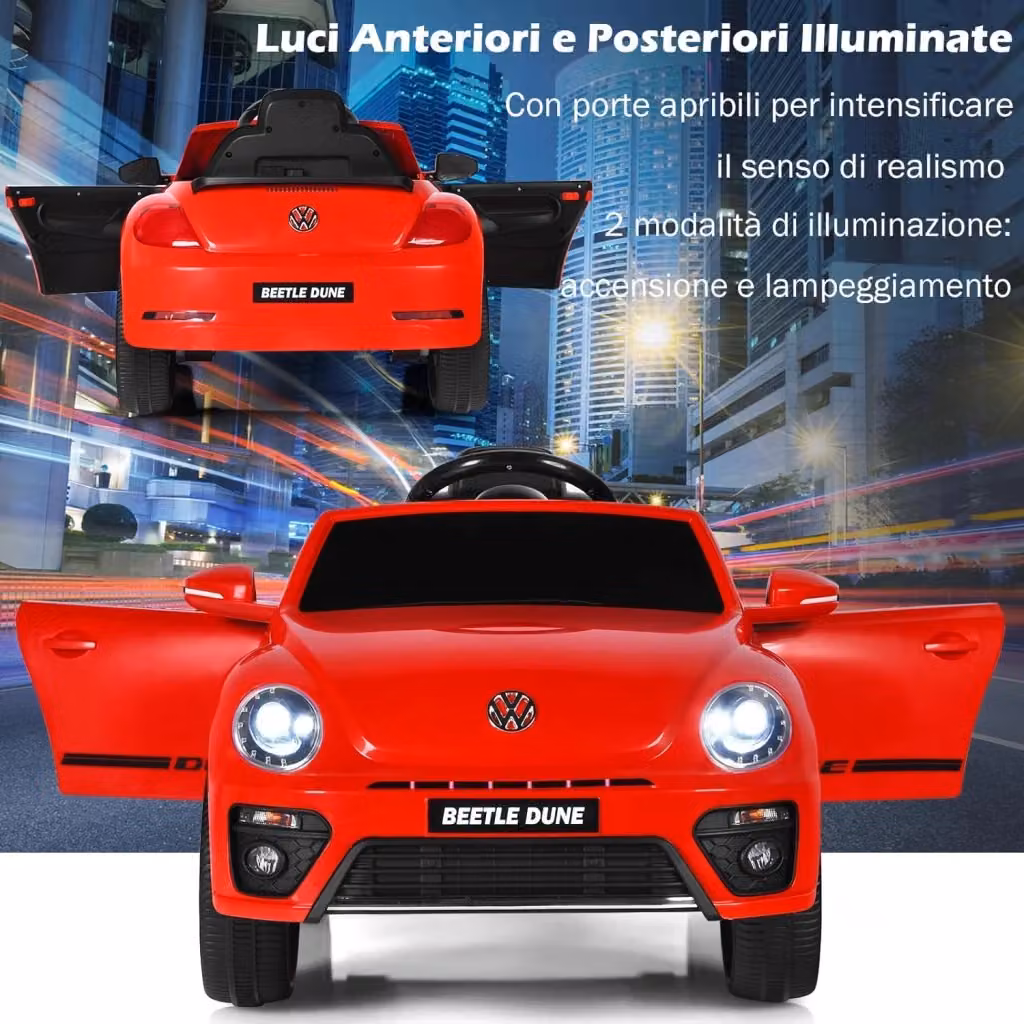 Auto elettrica Volkswagen per bambini Costway con telecomando e luci, colore rosso – 2