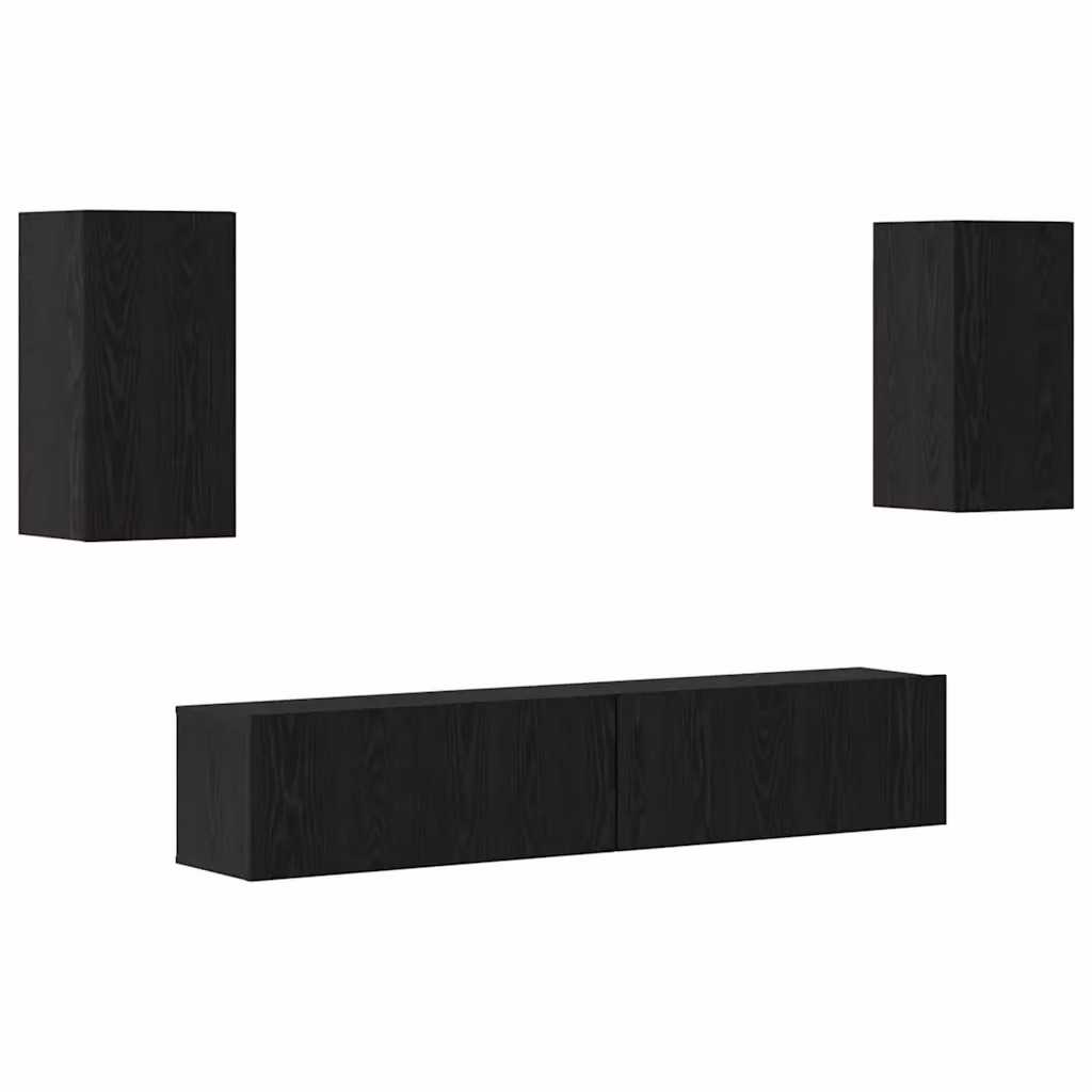 Set mobile TV moderno vidaXL in 4 pezzi, colore nero e rovere, in legno MDF e multistrato per soggiorno – 2