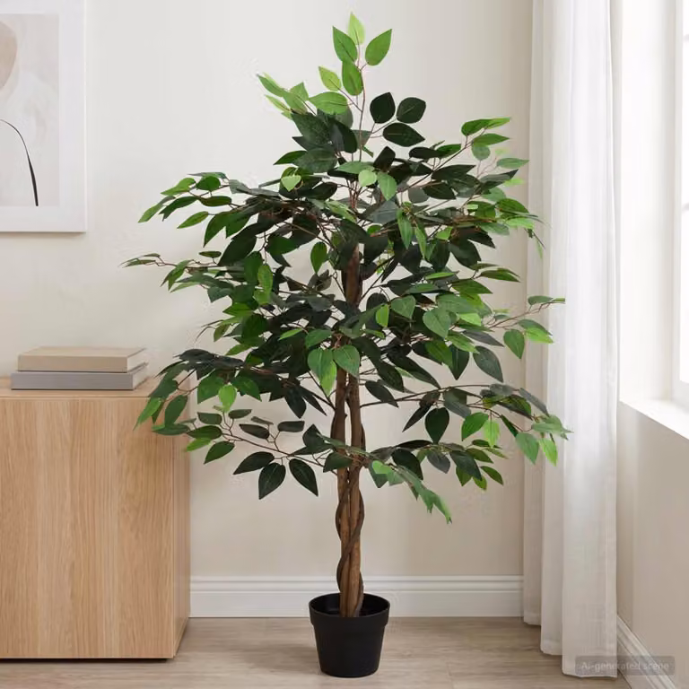 Pianta Ficus Artificiale Verde vidaXL in Tessuto e Legno, H 110 x L 90 x P 16 cm