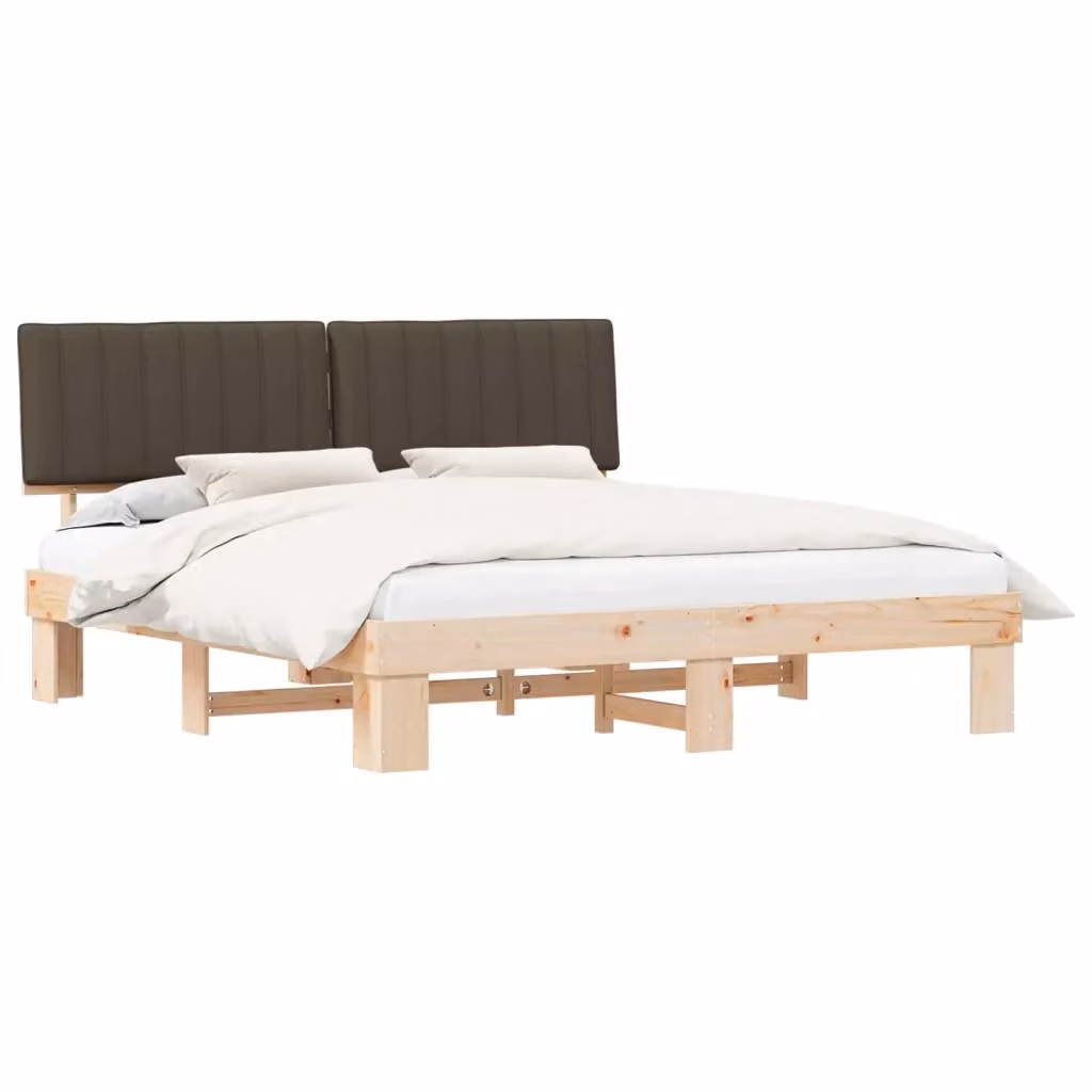 Letto matrimoniale moderno vidaXL in pino massello con testiera rivestita in tessuto beige e cassetti L/P/H: 180 x 200 x 186 cm – 2