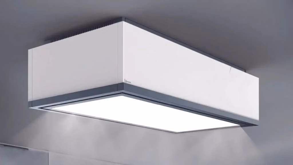 Cappa a soffitto Baraldi Xenia in acciaio inox e bianco con controllo tramite app, L: 90 cm, P: 61 cm, aspirazione 800 m3/h – 2