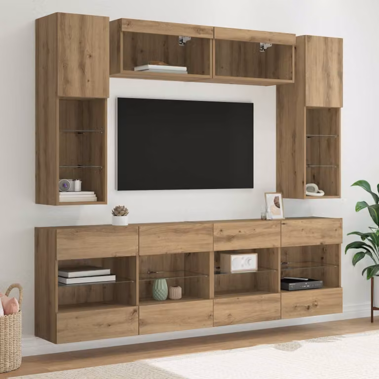 vidaXL Set di 6 pezzi Mobiletto TV da parete moderno in rovere e nero per soggiorno