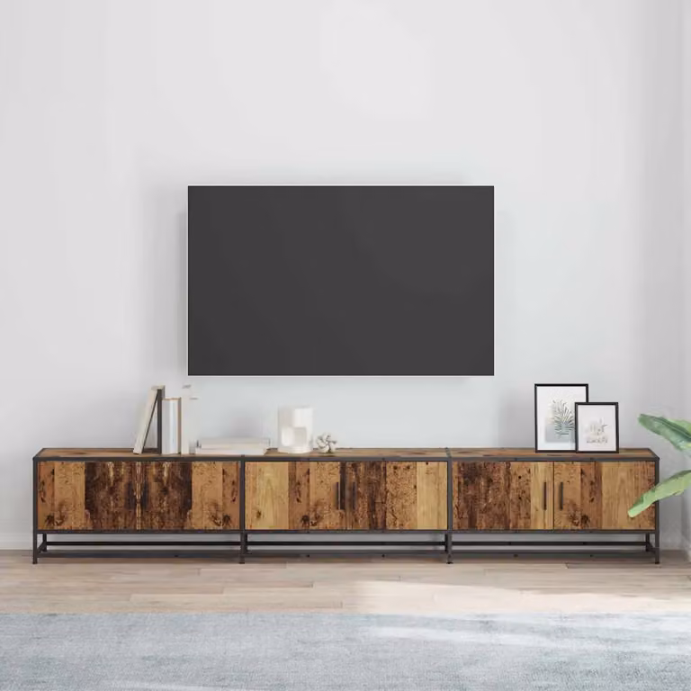 Unità TV moderna vidaXL in legno e metallo, colore marrone, L: 240 cm, P: 35 cm, H: 41 cm