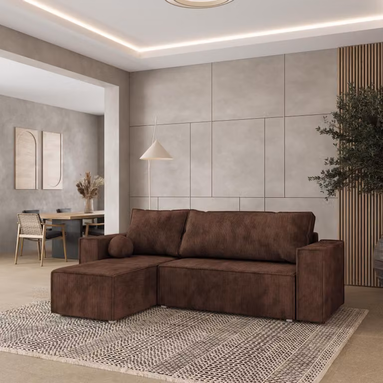 Divano angolare Masseno RAVELO P con funzione letto a L, divano con box letto, divano da salotto, divano, divano, divano letto, set di divani - marrone, POSO 06