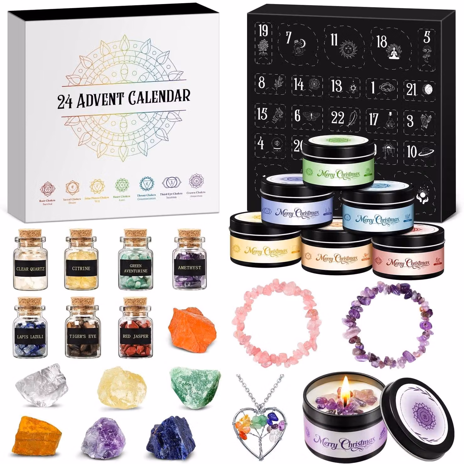 Solidchoice - Calendario dell'Avvento con candele profumate e pietre preziose