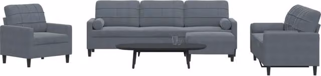 Set di divani 4 pezzi vidaXL in velluto grigio con pouf e cuscini per soggiorno – 2