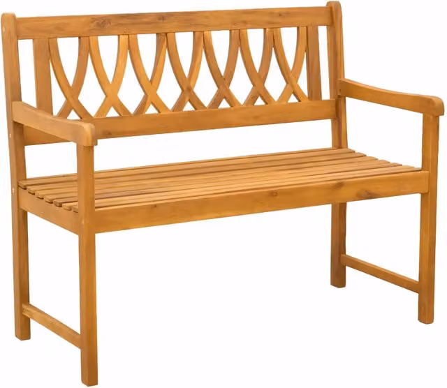 Panchina da giardino in legno di acacia marrone con braccioli, stile rustico, L 110 x P 55,5 x H 90 cm – 1