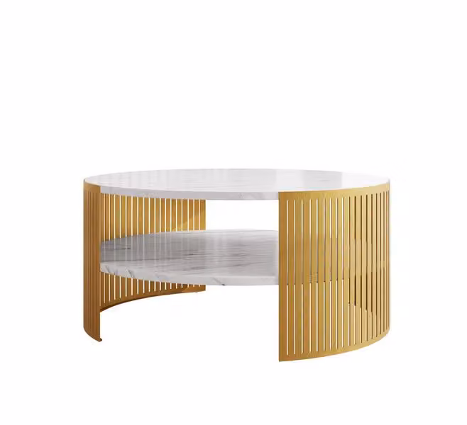 MIRJAN24 Tavolino Fikoli Oro, tavolino da salotto, gambe e fianchi in acciaio (colore: oro / marmo bianco)