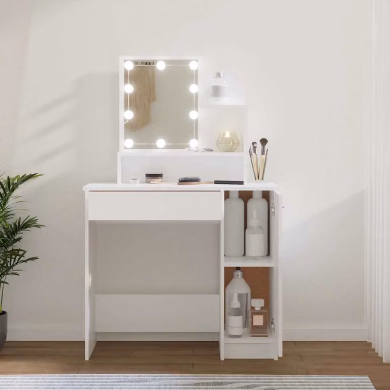 vidaXL Toeletta Hollywood con LED Bianca L: 86,5 cm, P: 35 cm, H: 136 cm