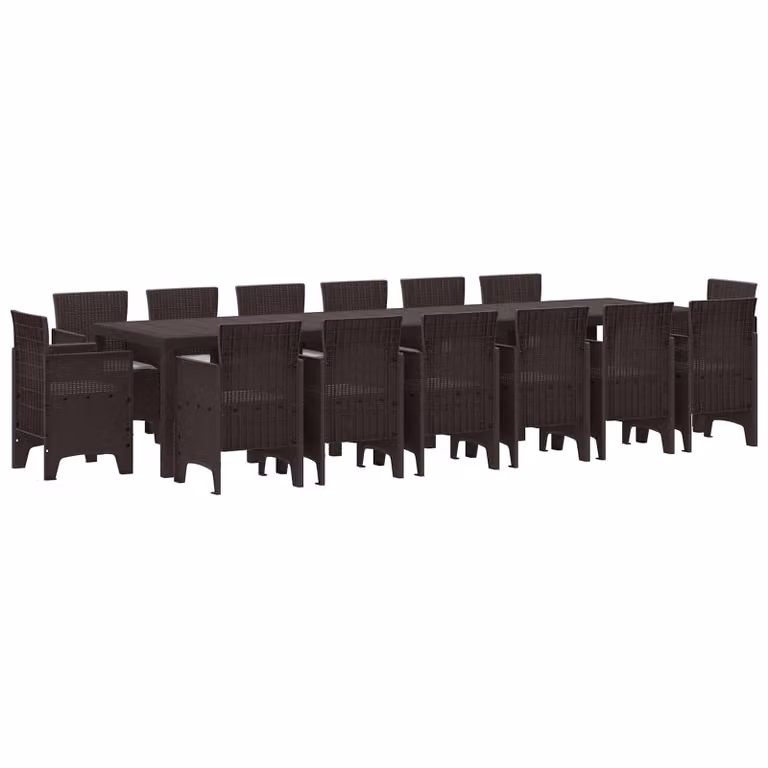 vidaXL Set da Pranzo per Giardino 15 pz Marrone Rattan Polt