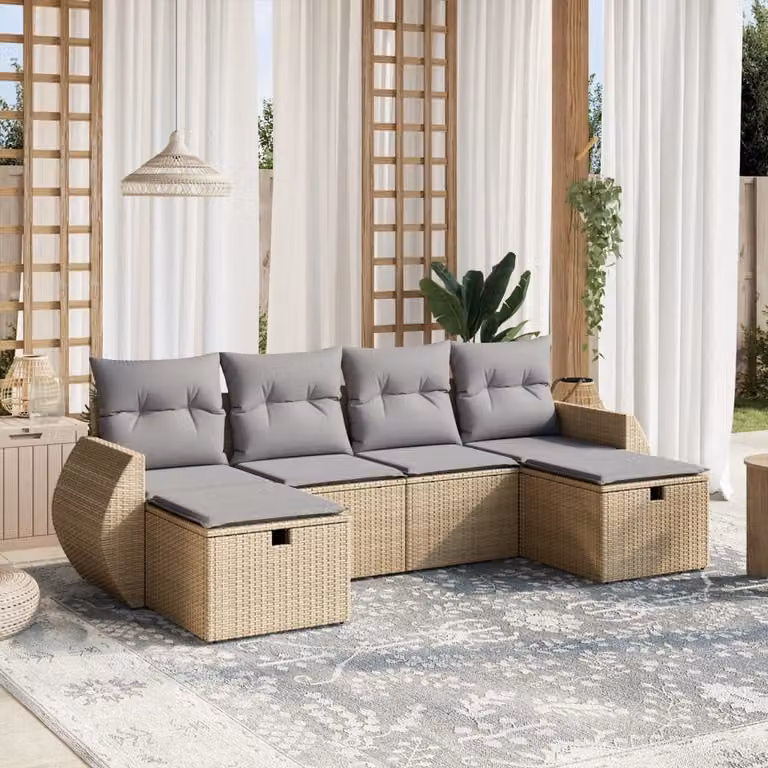 Maison Exclusive - Set Divano da Giardino 6 pz con Cuscini Beige Misto Polyrattan