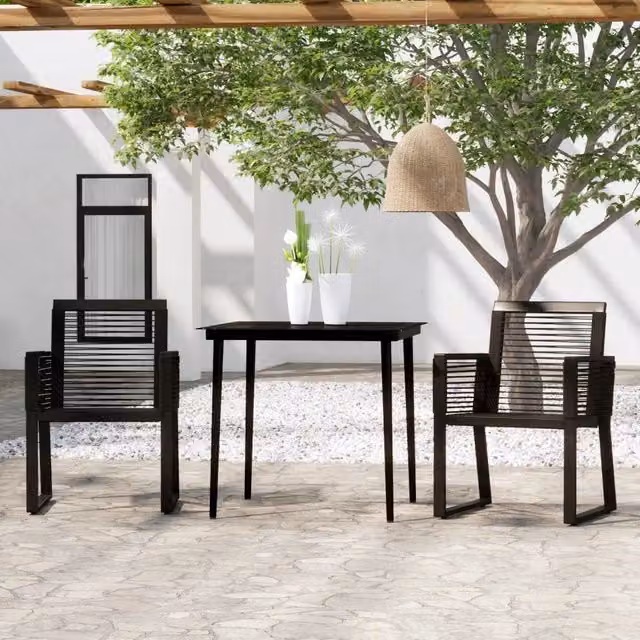 Set Mobili da Pranzo per Giardino 3 pz Nero 3099155