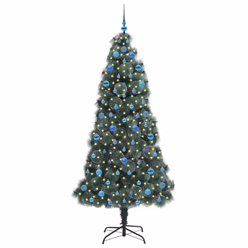 Albero di Natale artificiale moderno vidaXL verde con luci LED bianco caldo e set di palline – 2